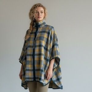 Jones New York Plaid Knit Poncho Sweater – Multi-Color, One Size Fits Most